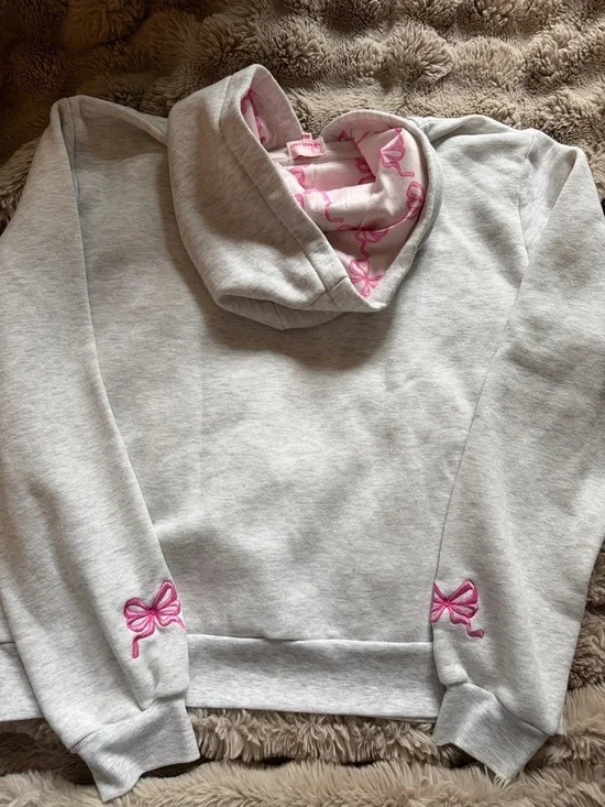 Light Gray Hoodie with Pink Bow Embroidery - Picture 5 of 5